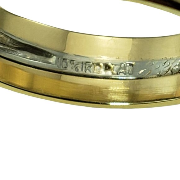 Vintage Platinum and 14 Karat Yellow Gold and Diamond Band Ring Size 7.5 #12184 - Picture 7 of 9